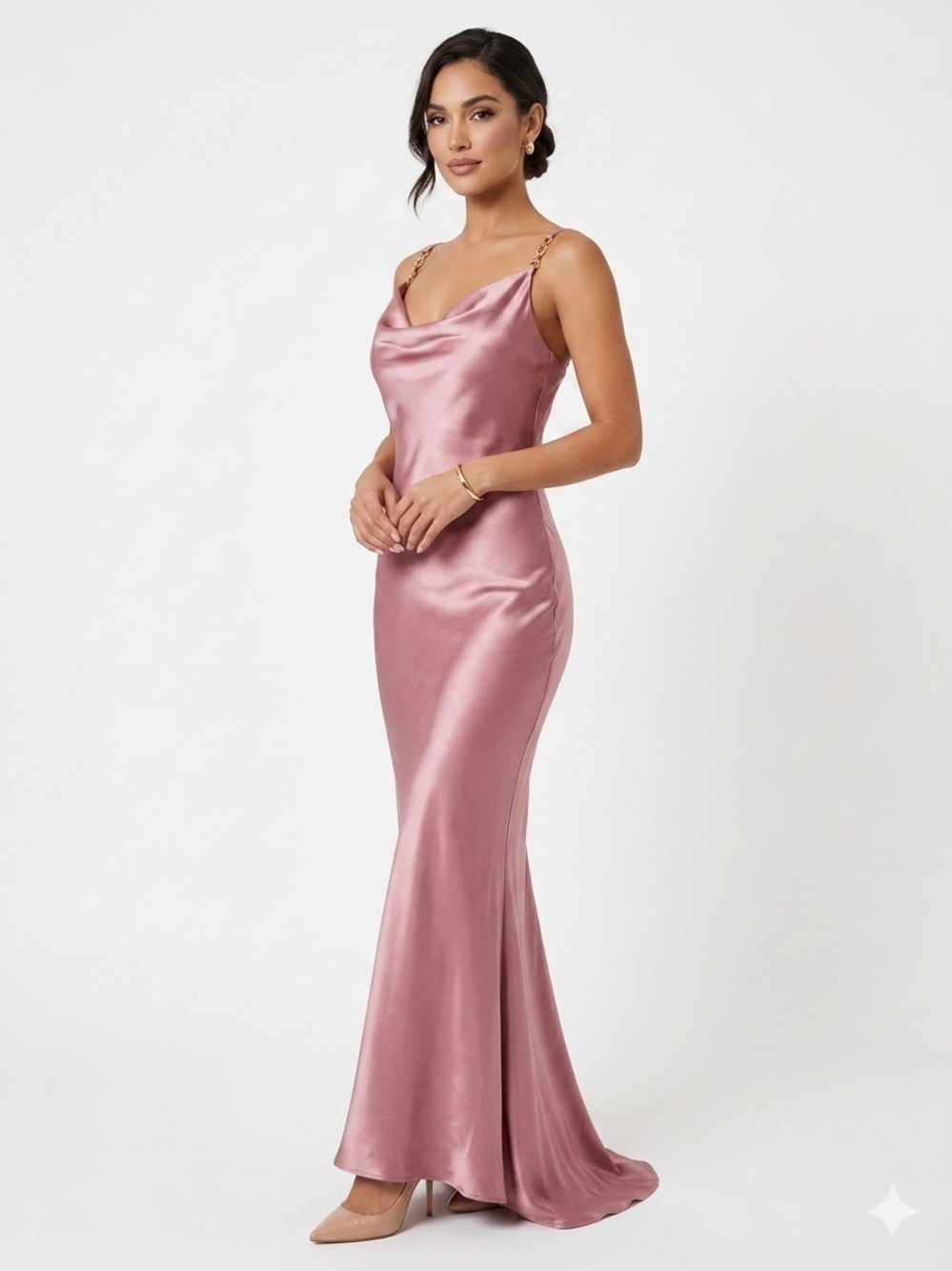 Jump Apparel Blush Pink Satin Formal Gown Made in USA Size 3/4